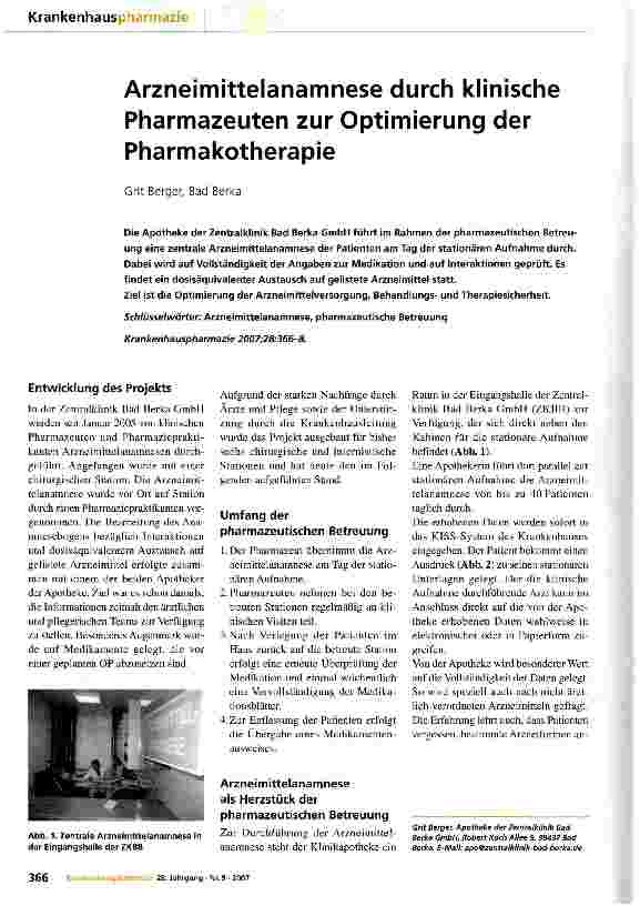 Vorschauseite 1: Arzneimittelanamnese durch klinische Pharmazeuten zur Optimierung der Pharmakotherapie