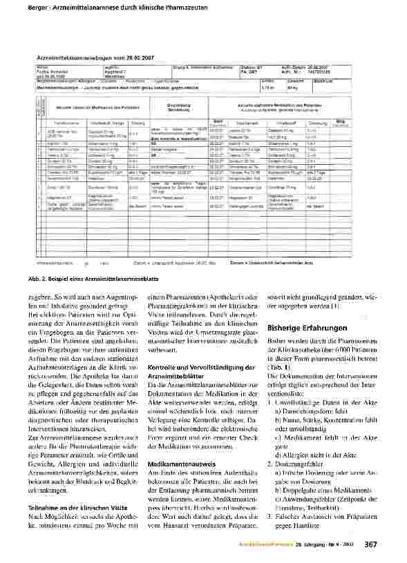 Vorschauseite 2: Arzneimittelanamnese durch klinische Pharmazeuten zur Optimierung der Pharmakotherapie