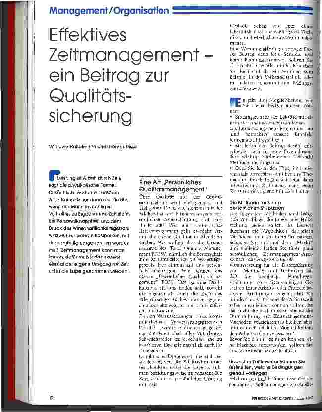 Vorschauseite 1: Effektives Zeitmanagement - ein Beitrag zur Qualitätssicherung