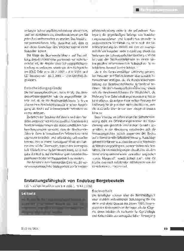 Vorschauseite 1: Erstattungsfähigkeit von Endobag-Bergebeuteln