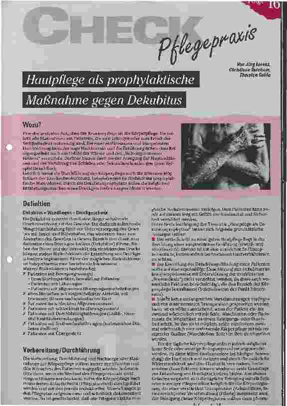 Vorschauseite 1: Hautpflege als prophylaktische Maßnahme gegen Dekubitus Check Pflegepraxis Folge 16