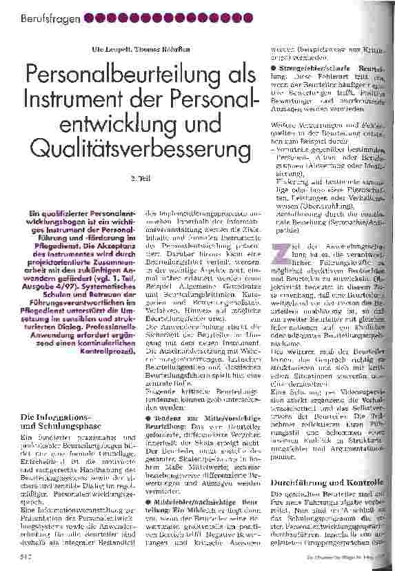 Vorschauseite 1: Personalbeurteilung als Instrument der Personalentwicklung und Qualitätsverbesserung 2. Teil