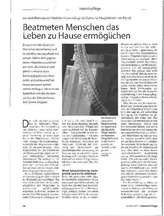 Vorschauseite 1: Die Spezialisierung auf Häusliche Intensivpflege als Chance für Pflegedienste - ein Porträt - Beatmeten Menschen das Leben zu Hause ermöglichen