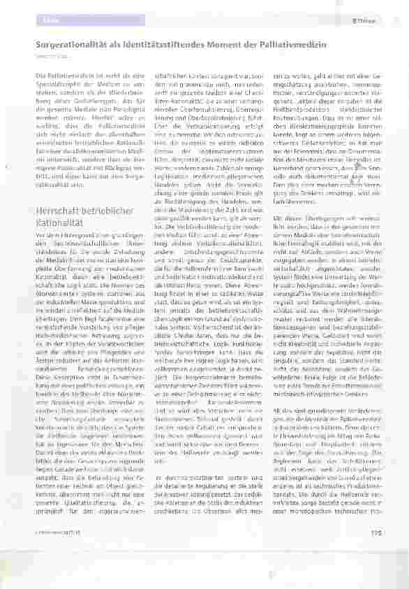 Vorschauseite 1: Sorgerationalität als identitätsstiftendes Moment der Palliativmedizin