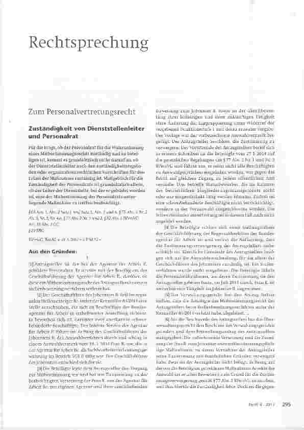 Vorschauseite 1: Zuständigkeit von Dienststellenleiter und Personalrat