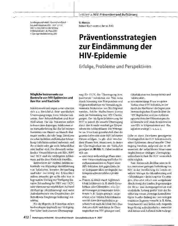 Vorschauseite 1: Präventionsstrategien zur Eindämmung der HIV-Epidemie
