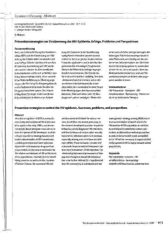 Vorschauseite 4: Präventionsstrategien zur Eindämmung der HIV-Epidemie