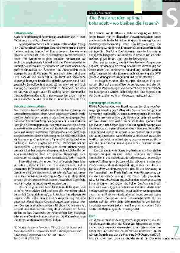 Vorschauseite 1: Die Brüste werden optimal behandelt - wo bleiben die Frauen?