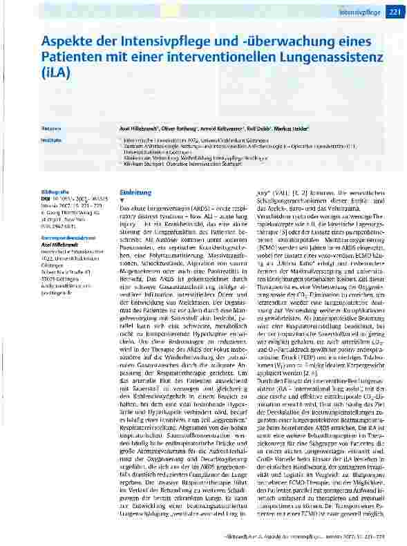 Vorschauseite 1: Aspekte der Intensivpflege und -Überwachung eines Patienten mit einer interventioneilen Lungenassistenz (ILA)