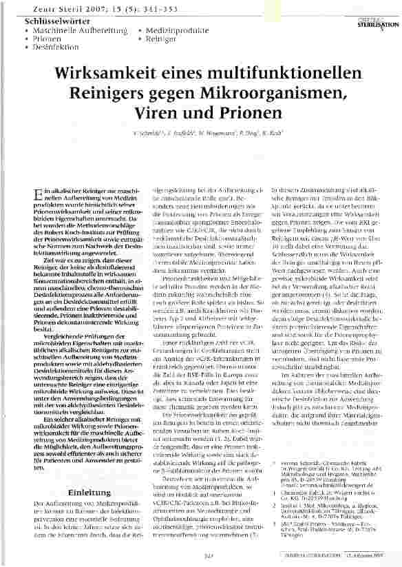 Vorschauseite 1: Wirksamkeit eines multifunktionellen Reinigers gegen Mikroorganismen, Viren und Prionen
