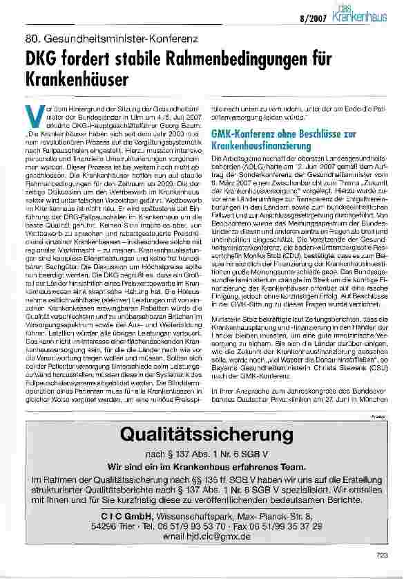 Vorschauseite 1: DKG fordert stabile Rahmenbedingungen für Krankenhäuser