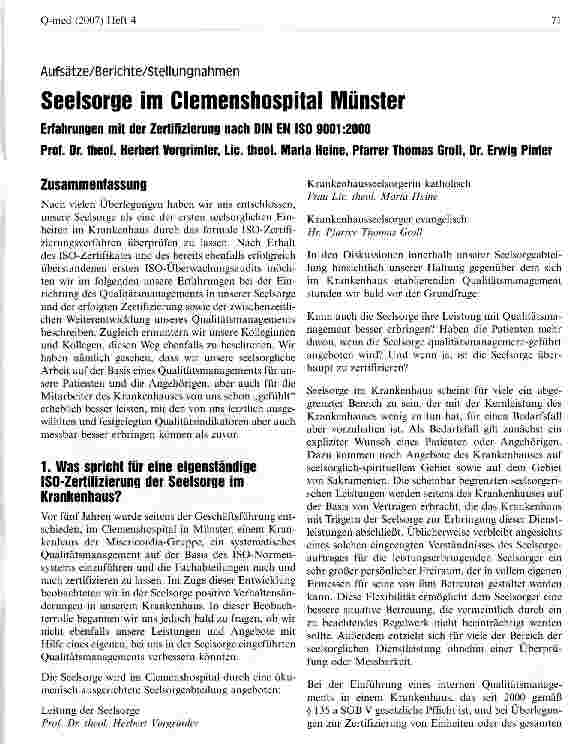 Vorschauseite 1: Seelsorge im Clemenshospital Münster
