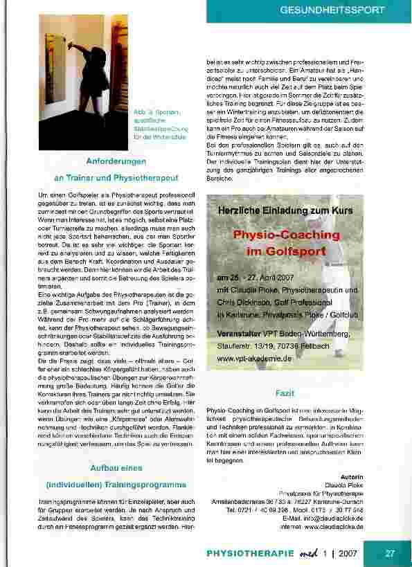 Vorschauseite 3: Physio-Coaching beim Golf-Sport Sportartspezifische Krankheitsbilder