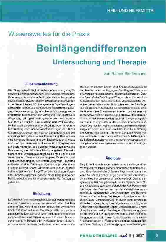 Vorschauseite 1: Beinlängendifferenzen Untersuchung und Therapie