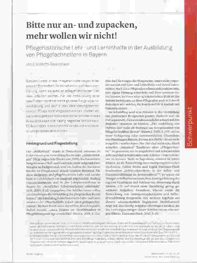 Vorschauseite 1: Bitte nur anund zupacken, mehr wollen wir nicht! Pflegehistorische Lehrund Lerninhaite in der Ausbildung von Pflegefach belfern in Bayern