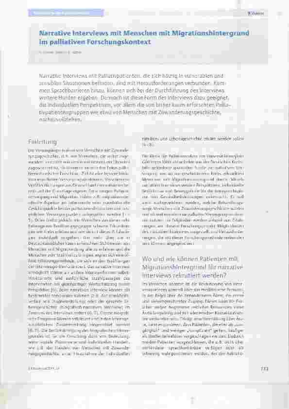 Vorschauseite 1: Narrative Interviews mit Menschen mit Migrationshintergrund im palliativen Forschungskontext