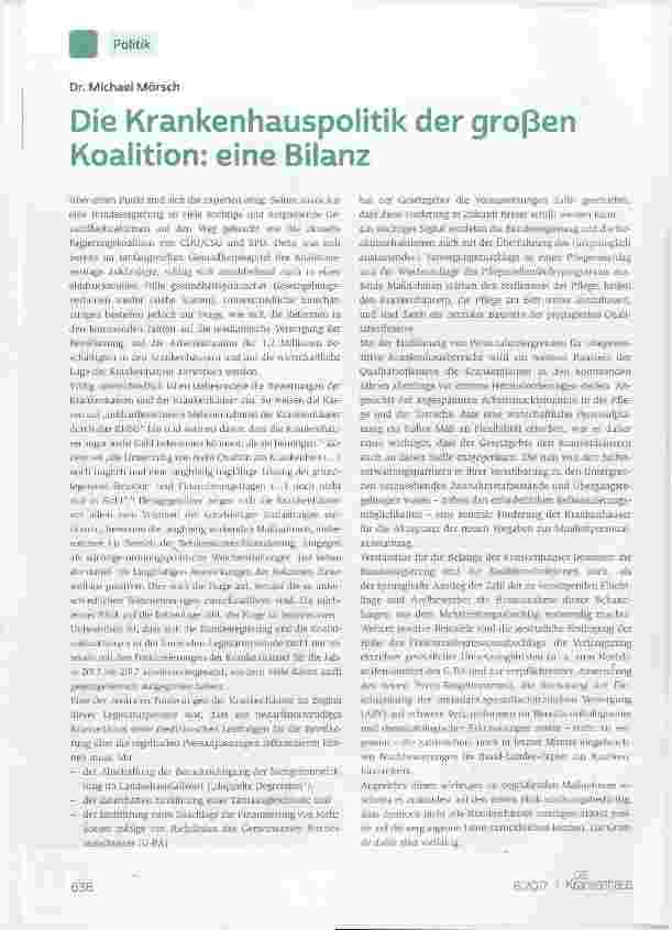 Vorschauseite 1: Die Krankenhauspolitik der großen Koalition: eine Bilanz