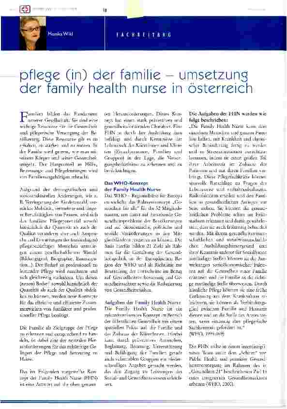 Vorschauseite 1: Pflege (in) der Familie - Umsetzung der family health nurse in Österreich