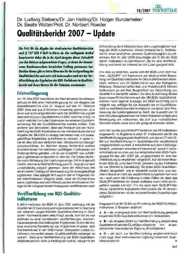 Vorschauseite 1: Qualitätsbericht 2007 - Update