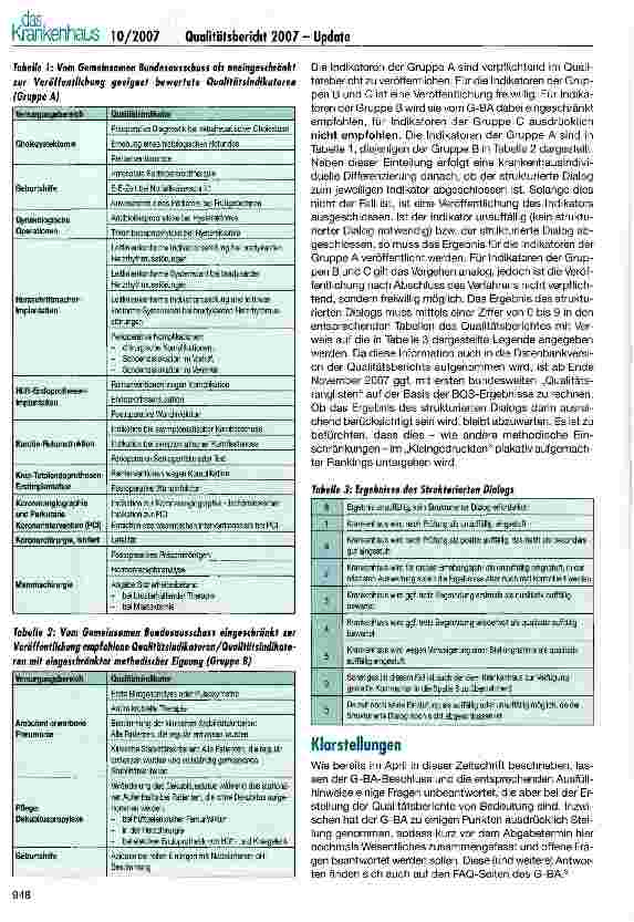 Vorschauseite 2: Qualitätsbericht 2007 - Update
