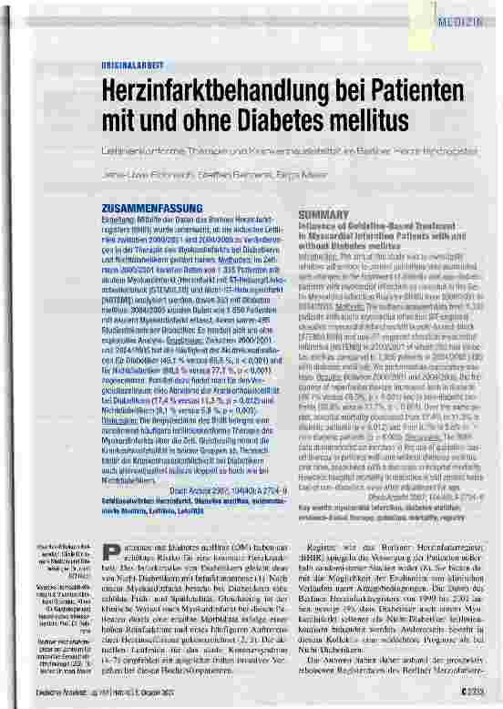 Vorschauseite 1: Herzinfarktbehandlung bei Patienten mit und ohne Diabetes mellitus