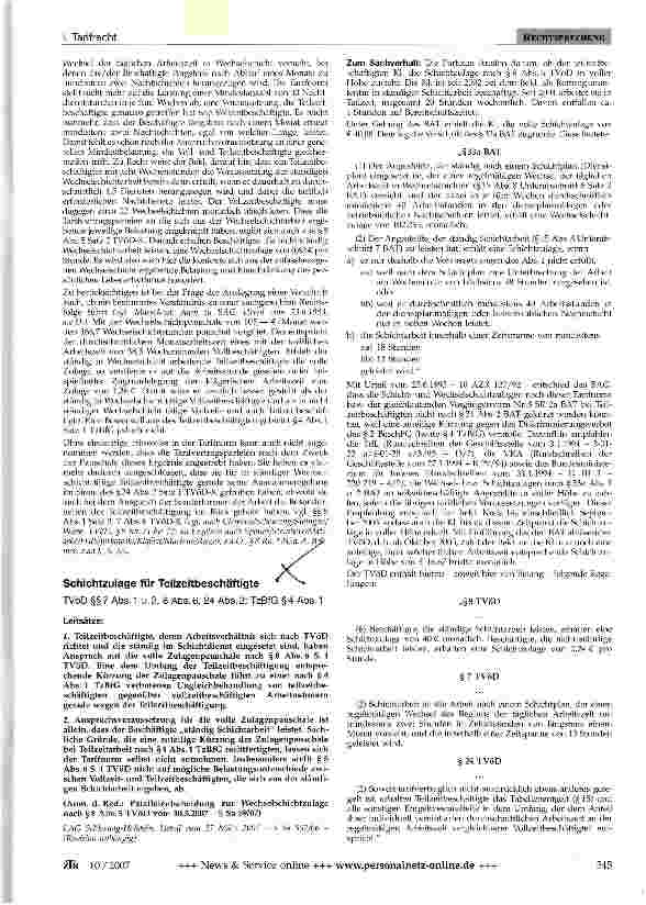 Vorschauseite 1: Schichtzulage für Teilzeitbeschäftigte