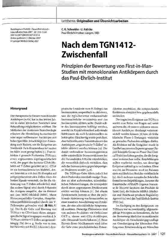 Vorschauseite 1: Nach dem TGN1412-Zwischenfall