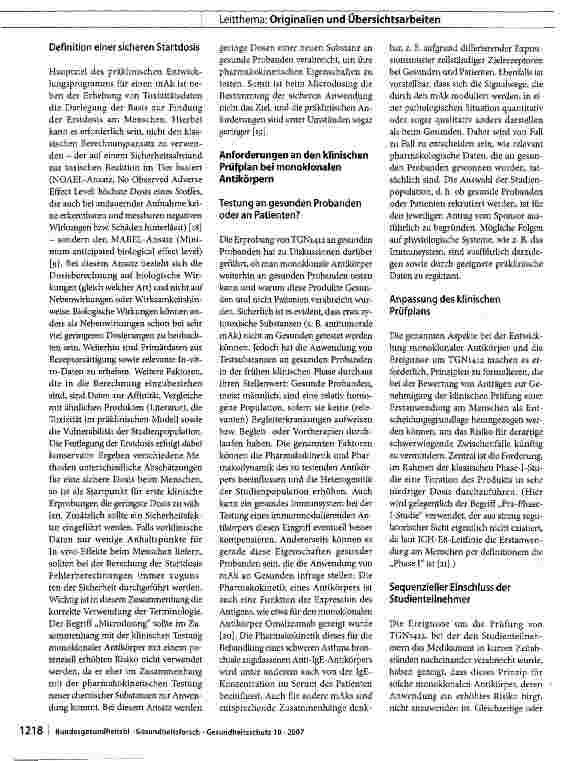 Vorschauseite 5: Nach dem TGN1412-Zwischenfall