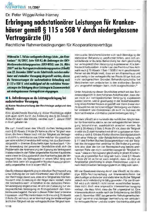 Vorschauseite 1: Erbringung nachstationärer Leistungen für Krankenhäuser gemäß § 115 a SGB V durch niedergelassene Vertragsärzte (II)
