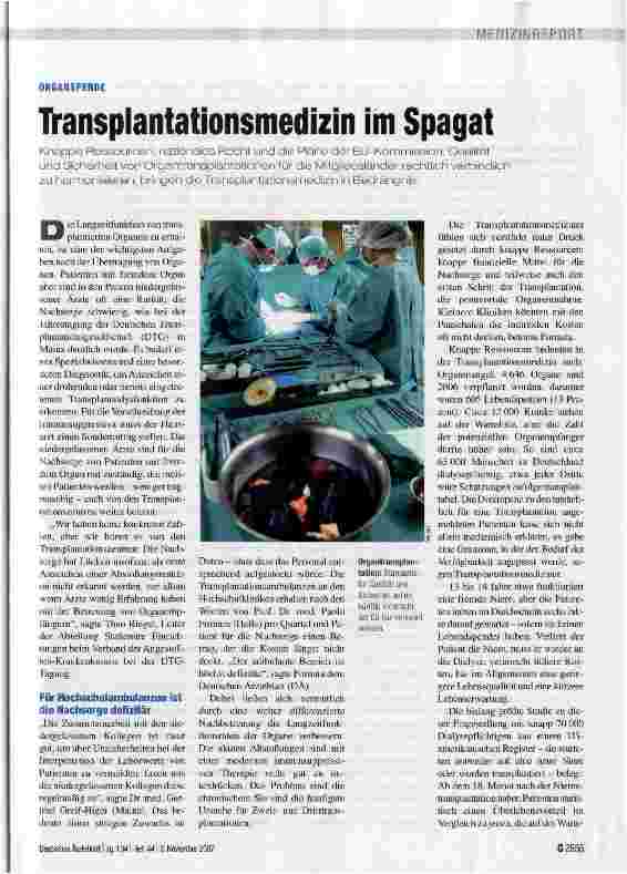 Vorschauseite 1: Transplantationsmedizin im Spagat