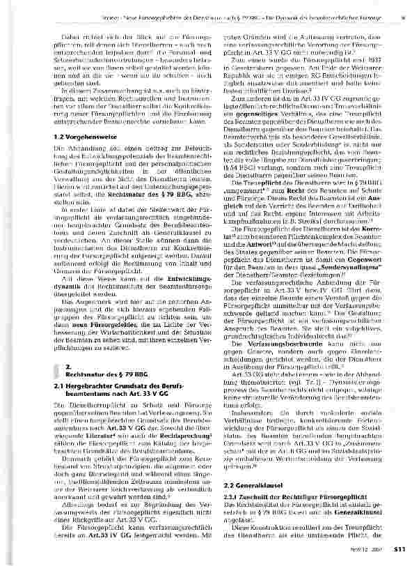 Vorschauseite 2: Neue Fürsorgepflichten des Dienstherrn nach § 79 BBG - Die Dynamik der beamtenrechtlichen Fürsorge