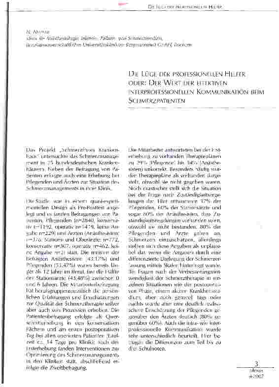 Vorschauseite 1: Die Lüge der professionellen Helfer oder: Der Wert der effektiven interprofessionellen Kommunikation beim Schmerzpatienten