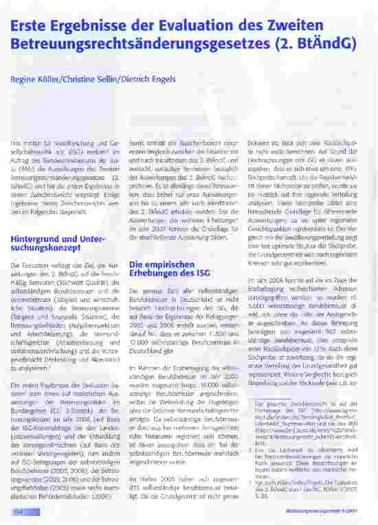 Vorschauseite 1: Erste Ergebnisse der Evaluation des Zweiten Betreuungsrechtsänderungsgesetzes (2. BtÄndG)