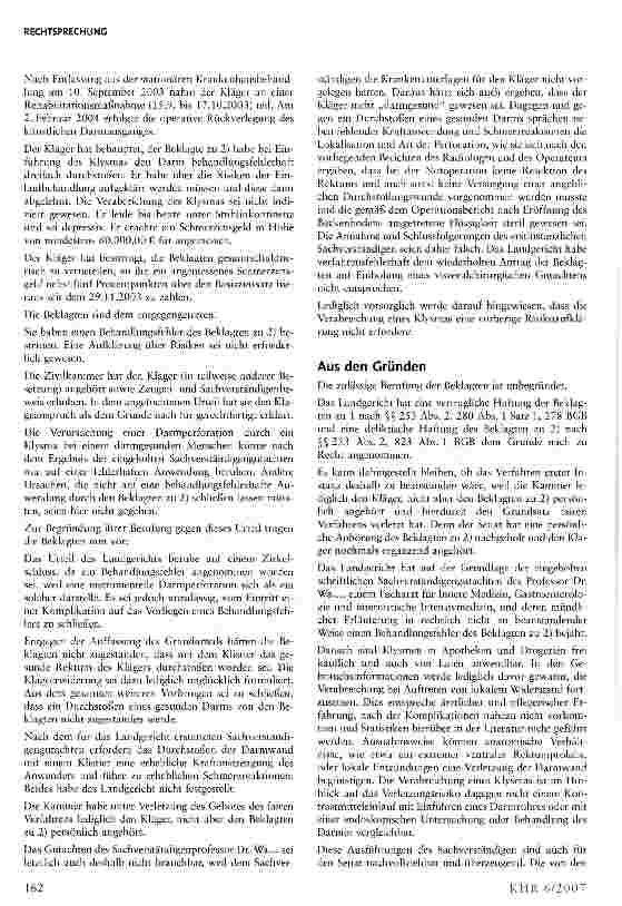 Vorschauseite 2: Beweislast für fehlerhafte Verabreichung eines Klysmas