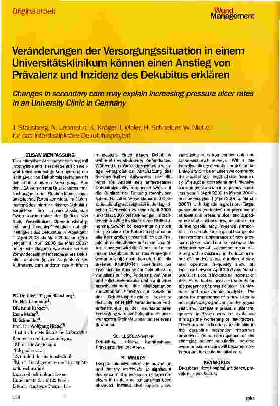 Vorschauseite 1: Veränderungen der Versorgungssituation in einem Universitätsklinikum können einen Anstieg von Prävalenz und Inzidenz des Dekubitus erklären