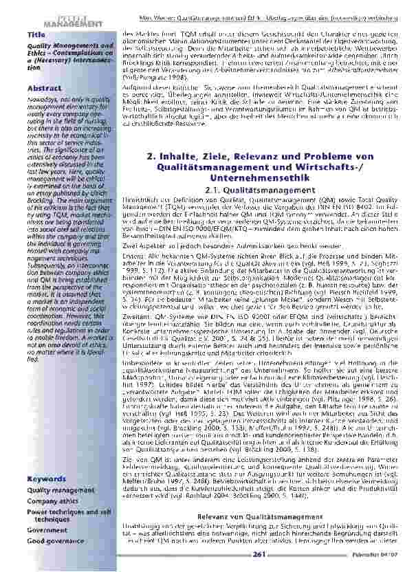 Vorschauseite 2: Qualitätsmanagement und Ethik -Überlegungen über eine (notwendige) Verbindung