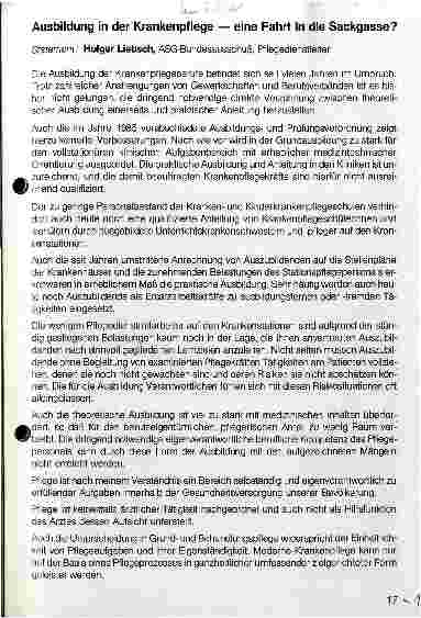 Vorschauseite 1: Krankenpflege - Stiefkind der Politik Ausbildung in der Krankenpflege - eine Fahrt in die Sackgasse?