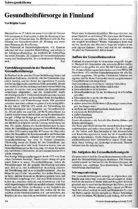 Vorschauseite 1: Gesundheitsfürsorge in Finnland