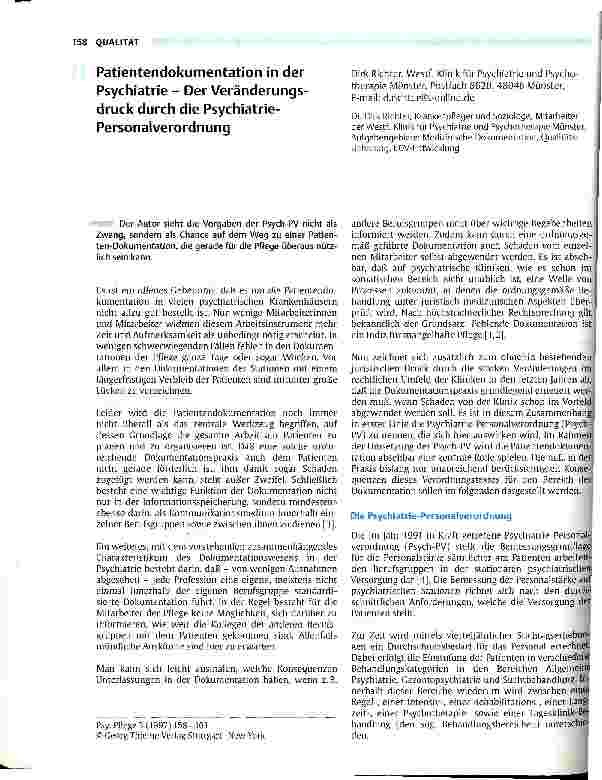 Vorschauseite 1: Patientendokumentaion in der Psychiatrie - Der Veränderungsdruck durch die Psychiatrie-Personalverordnung