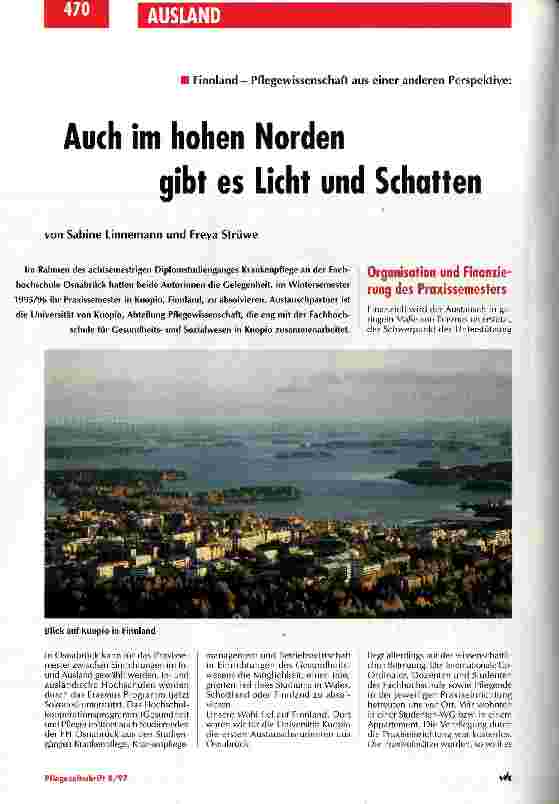 Vorschauseite 1: Auch im hohen Norden gibt es Licht und Schatten Finnland - Pflegwissenschaft aus einer anderen Perspektive