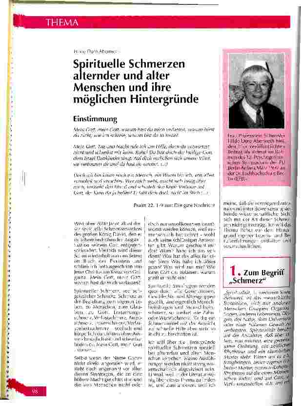 Vorschauseite 1: Spirituelle Schmerzen alternder und alter Menschen und ihre möglichen Hintergründe