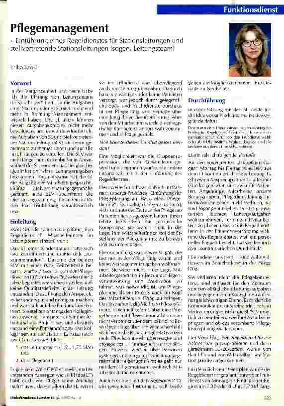Vorschauseite 1: Pflegemanagement Einführung eines Regeldienstes für Stationsleitungen und stellvertretende Stationsleitungen (sogen. Leitungsteam)