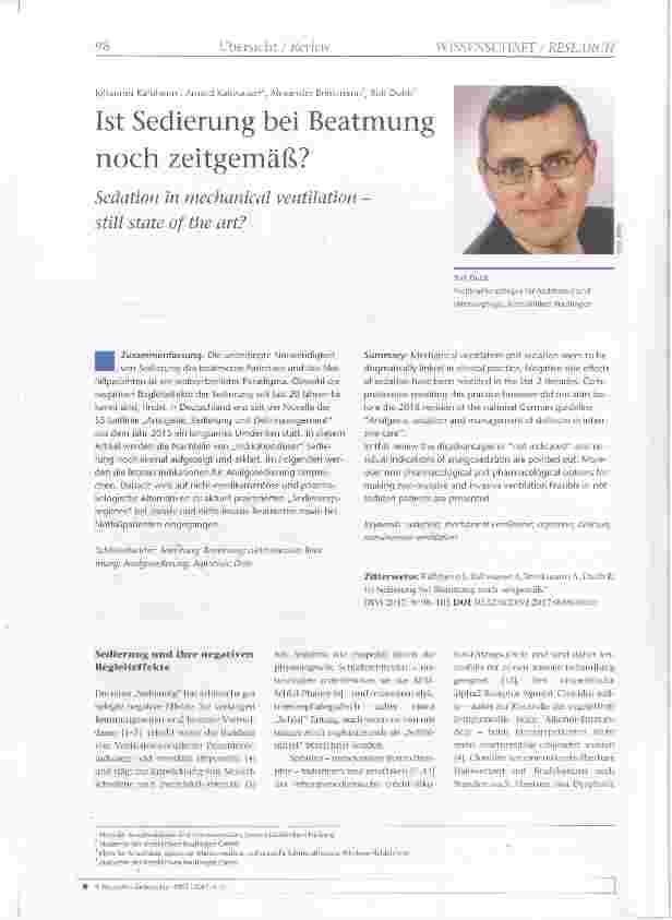 Vorschauseite 1: Ist Sedierung bei Beatmung noch zeitgemäß?