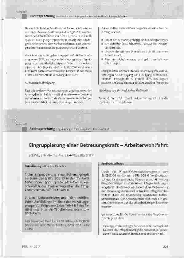 Vorschauseite 1: Eingruppierung einer Betreuungskraft Arbeiterwohlfahrt