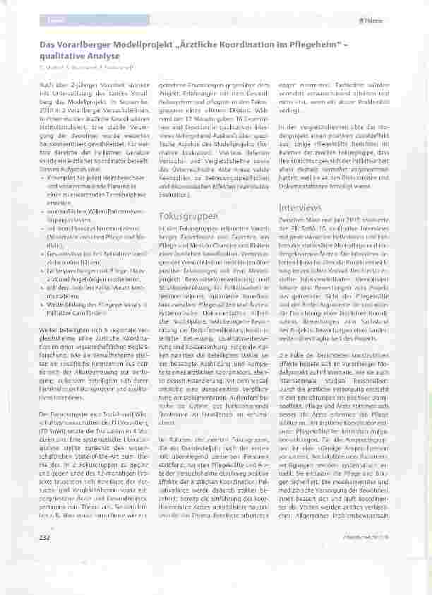 Vorschauseite 1: Das Vorarlberger Modellprojekt „Ärztliche Koordination im Pflegeheim* qualitative Analyse
