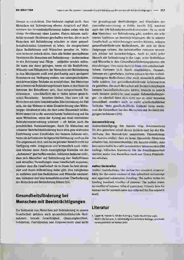 Vorschauseite 4: Gesundheit und Inklusion von Menschen mit Beeinträchtigungen Grundbegriffe und Prinzipien