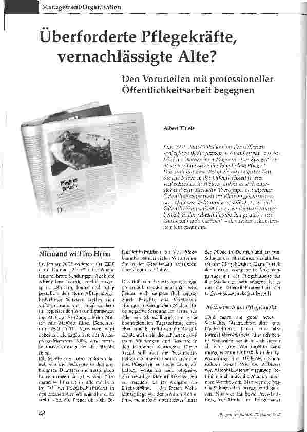 Vorschauseite 1: Überforderte Pflegekräfte, vernachlässigte Alte? Den Vorurteilen mit professioneller Öffentlichkeitsarbeit begegnen