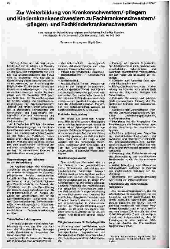 Vorschauseite 1: Zur Weiterbildung von Pflegekräften zu Fachschwestern /Pflegern
