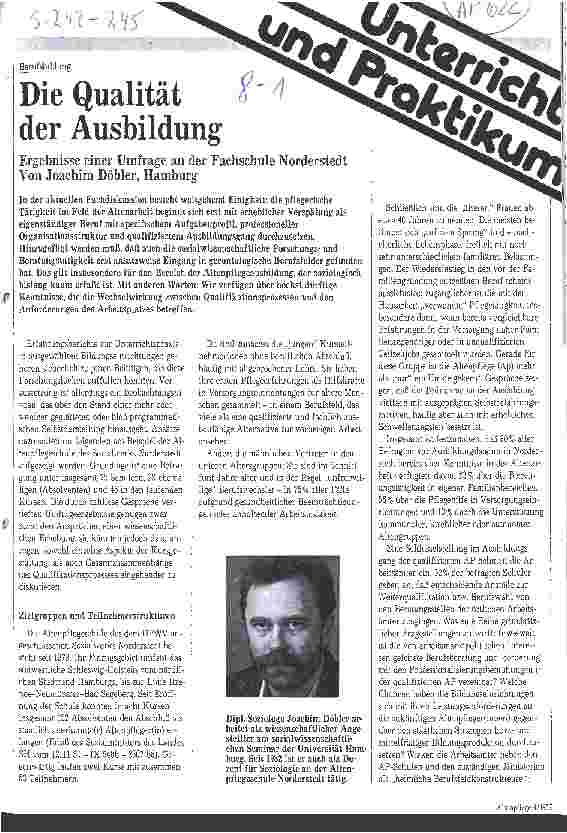 Vorschauseite 1: Die Qualität der Ausbildung / Ergebnisse einer Umfrage an der Fachschule Norderstedt