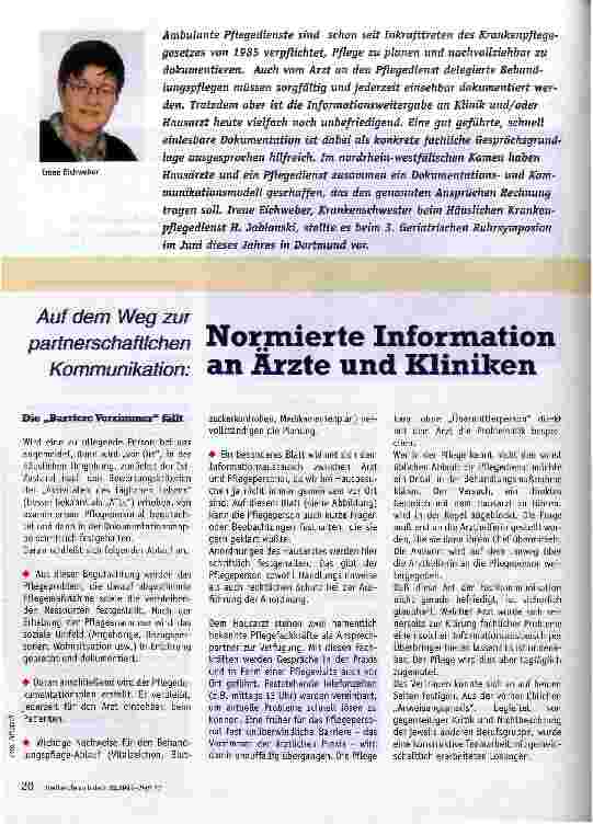 Vorschauseite 1: Auf dem Weg zur partnerschaftlichen Kommunikation: Normierte Informationen an Ärzte und Kliniken